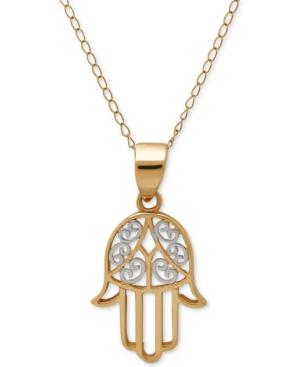 Two-tone Hamsa Pendant Necklace In 10k Gold