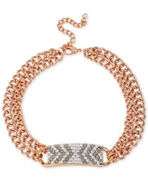 Steve Madden Rose Gold-tone Crystal Id Choker Necklace