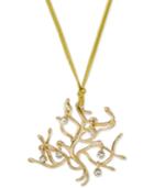 Beauty And The Beast Tree Of Life Crystal Drop Cord Pendant Necklace In Gold-plated Brass