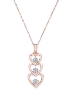 Diamond Triple Heart Pendant Necklace (1/7 Ct. T.w.) In 14k Rose Gold
