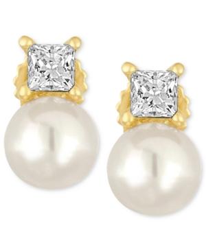 Majorica Gold-tone Imitation Pearl And Crystal Stud Earrings