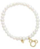 Disney Children's Cultured Freshwater Pearl (4mm) Minnie Mouse Charm Stretch Bracelet In 14k Gold