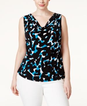 Calvin Klein Plus Size Sleeveless Printed Drape-neck Top