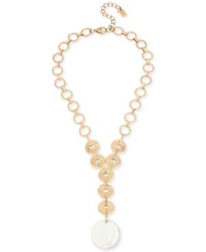 Robert Lee Morris Soho Gold-tone Mother-of-pearl-look Disc Lariat Necklace, 18 + 3 Extender