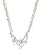 Cultured Freshwater Pearl (7 Mm) And Swarovski Zirconia (1-3/8 Ct. T.w.) Swirl Pendant Necklace In Sterling Silver
