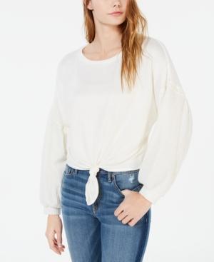 Ultra Flirt By Ikeddi Juniors' Waffle-sleeve Twist-front Top