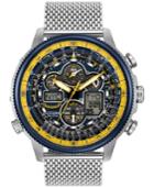 Citizen Men's Analog-digital Chronograph Eco-drive Navihawk A-t Stainless Steel Mesh Bracelet Watch 48mm Jy8031-56l