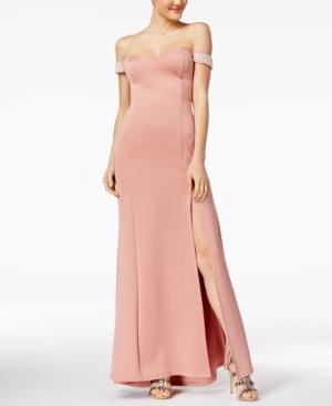 Crystal Doll Juniors' Off-the-shoulder Scuba Gown