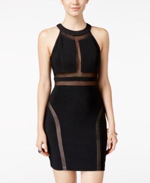 Emerald Sundae Juniors' Sleeveless Mesh-inset Body-con Dress