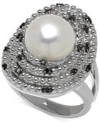 Freshwater Pearl (10mm) And Colored Diamond (1/7 Ct. T.w.) Ring In Sterling Silver