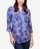 Lucky Brand Chambray Floral-print Utility Shirt