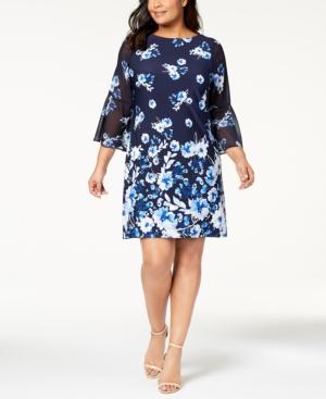 Jessica Howard Plus Size Printed Chiffon Shift Dress