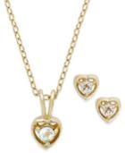 Lily Nily Children's 18k Gold Over Sterling Silver Necklace And Earrings Set, March Birthstone Aqua Topaz Heart Pendant And Stud Earrings Set (1/5 Ct. T.w.)
