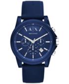 Ax Armani Exchange Unisex Chronograph Blue Silicone Strap Watch 44mm Ax1327