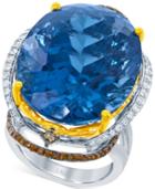 Lali Jewels London Blue Topaz (49 Ct. T.w.) And Diamond (7/8 Ct. T.w.) Ring In 18k White And Yellow Gold