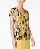 Kasper Ikat-print V-neck Top