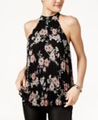 Lily Black Juniors' Pleated Floral-print Halter Top