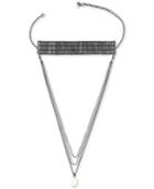 Lucky Brand Silver-tone Imitation Pearl Multi-chain Choker Necklace