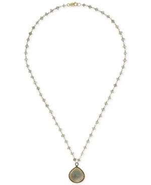 Labradorite Stone And Agate Bezel Pendant Necklace In Gold-plated Sterling Silver