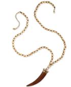 Gold-tone Wooden Horn-shaped Pendant Necklace
