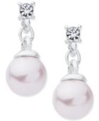 Anne Klein Silver-tone Pink Imitation Pearl And Crystal Drop Earrings
