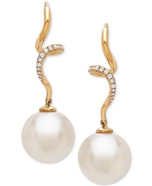 Honora Style Cultured White Ming Pearl (12mm) And Diamond (1/10 Ct. T.w.) Twist Drop Earrings In 14k Gold