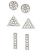 Touch Of Silver Set Of Three Crystal Stud Earrings In Silver-plated Metal