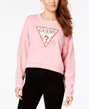 Guess Iconic Sweety Rhinestone Cotton Fleece Sweatshirt