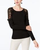 Inc International Concept Lace-shoulder Ruffled Sweater, Created For Macy's
