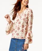 One Hart Juniors' Ruffle-sleeved Printed Blouse, Created For Macy's