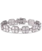 Tiara Cubic Zirconia Quad Cluster Link Statement Bracelet In Sterling Silver