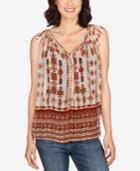 Lucky Brand Cap-sleeve Printed Peasant Blouse