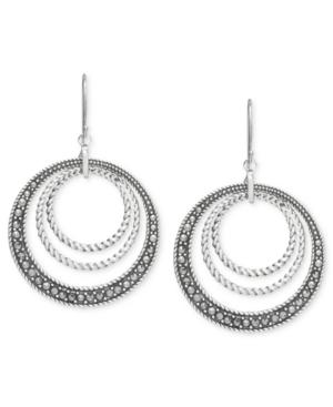 Genevieve & Grace Sterling Silver Earrings, Marcasite Round Rope Earrings