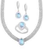 Victoria Townsend Blue Topaz (6-1/2 Ct. T.w.) And Diamond (1/10 Ct. T.w.) Jewelry Set In Silver-plated Brass