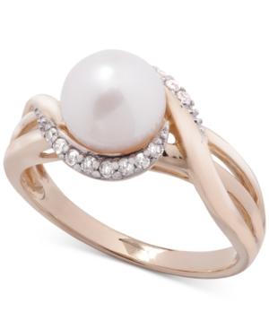 Cultured Freshwater Pearl (7mm) & Diamond (1/10 Ct. T.w.) Ring In 14k Gold