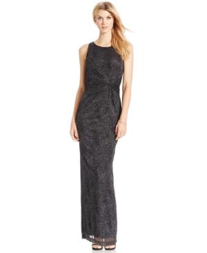 Calvin Klein Gathered Swirl-pattern Sparkle Gown