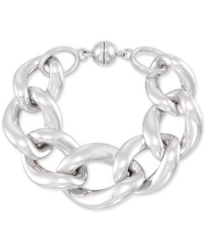 Signature Silver Diamond Accent Large Link Bracelet In Sterling Silver Over Resin Core