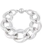 Signature Silver Diamond Accent Large Link Bracelet In Sterling Silver Over Resin Core