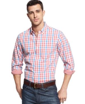 Club Room Shirt, Slim-fit Long-sleeved Picnic Gingham Shirt
