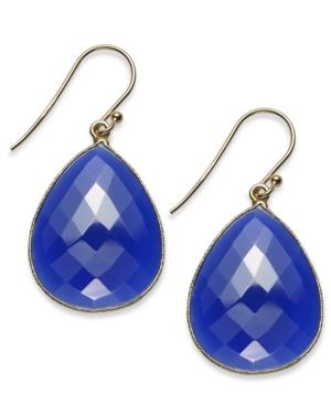 14k Gold Over Sterling Silver Earrings, Pear-cut Blue Chalcedony Earrings (20mm X 26mm)
