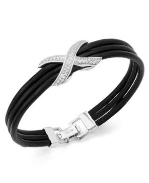 Wrapped Diamond X And Multi-row Leather Bracelet In Sterling Silver (1/4 Ct. T.w.)