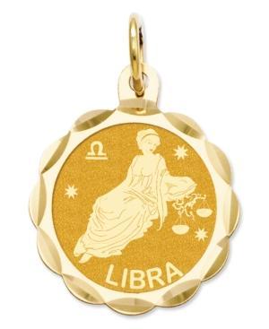 14k Gold Charm, Engraveable Libra Zodiac Disc Charm