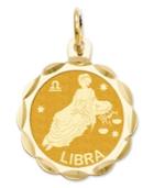 14k Gold Charm, Engraveable Libra Zodiac Disc Charm