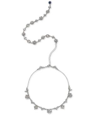 Jewel Badgley Mischka Silver-tone Crystal Flower 15 Backdrop Collar Necklace