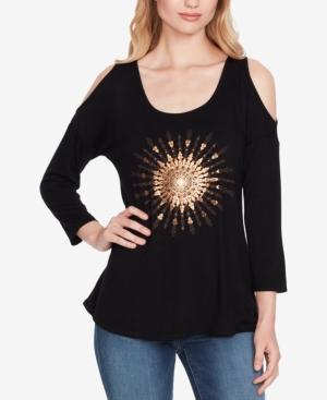 Jessica Simpson Juniors' Metallic Cold-shoulder Graphic T-shirt