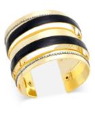 Inc International Concepts Gold-tone Black Enamel And Pave Wide Open Cuff Bracelet, Only At Macy's