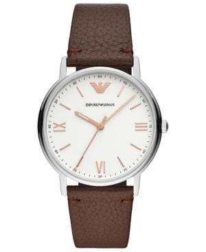 Emporio Armani Men's Brown Leather Strap Watch 41mm