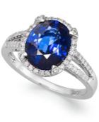 Velvet Bleu By Effy Manufactured Diffused Sapphire (2-7/8 Ct. T.w.) And Diamond (1/4 Ct. T.w.) Oval Ring In 14k White Gold