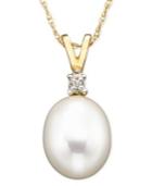 Cultured Freshwater Pearl (8mm) And Diamond Accent Pendant Necklace In 10k Gold