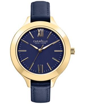 Caravelle New York By Bulova Women's Blue Leather Strap Watch 37mm 44l153